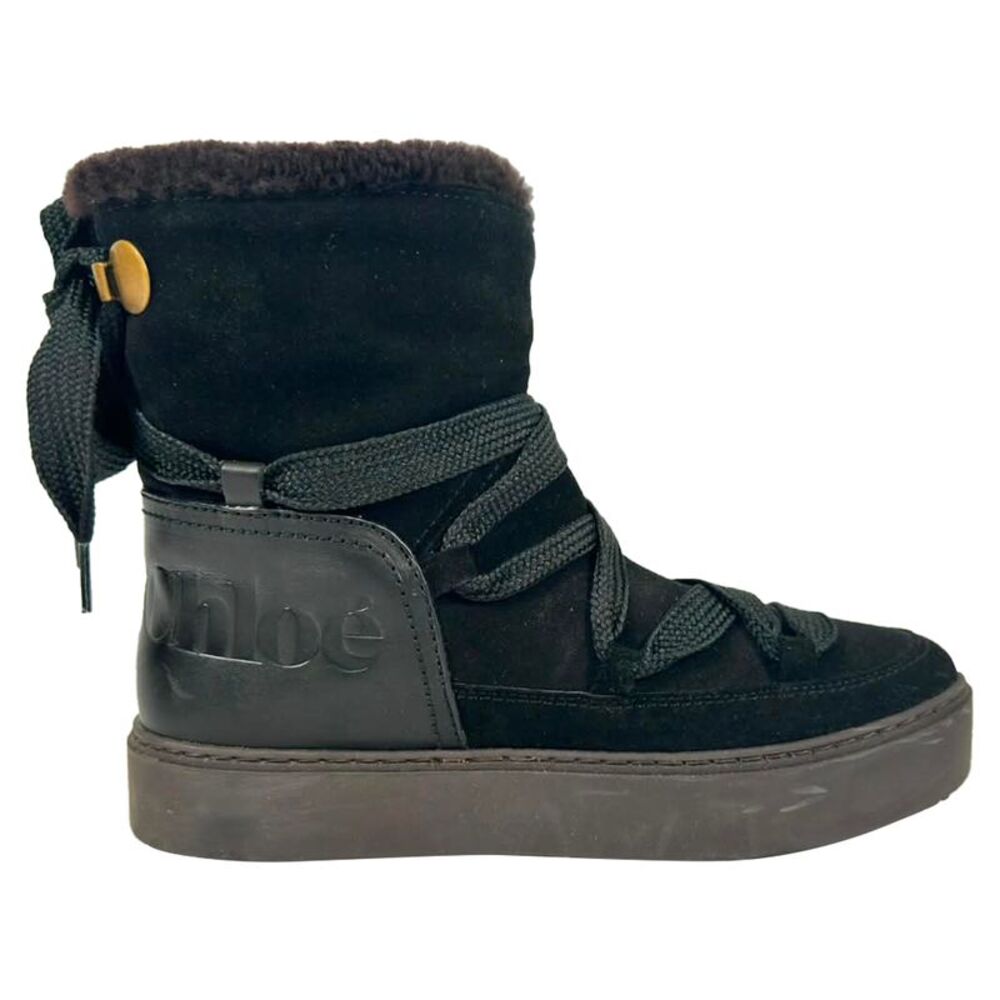 See by Chloé Charlee Shear-Lined Snow Boots in Black Suede